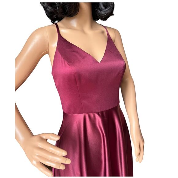 CELEBRATE DB STUDIO spaghetti strap satin a-line long dress iWine Cherry size 2 - Picture 4 of 16